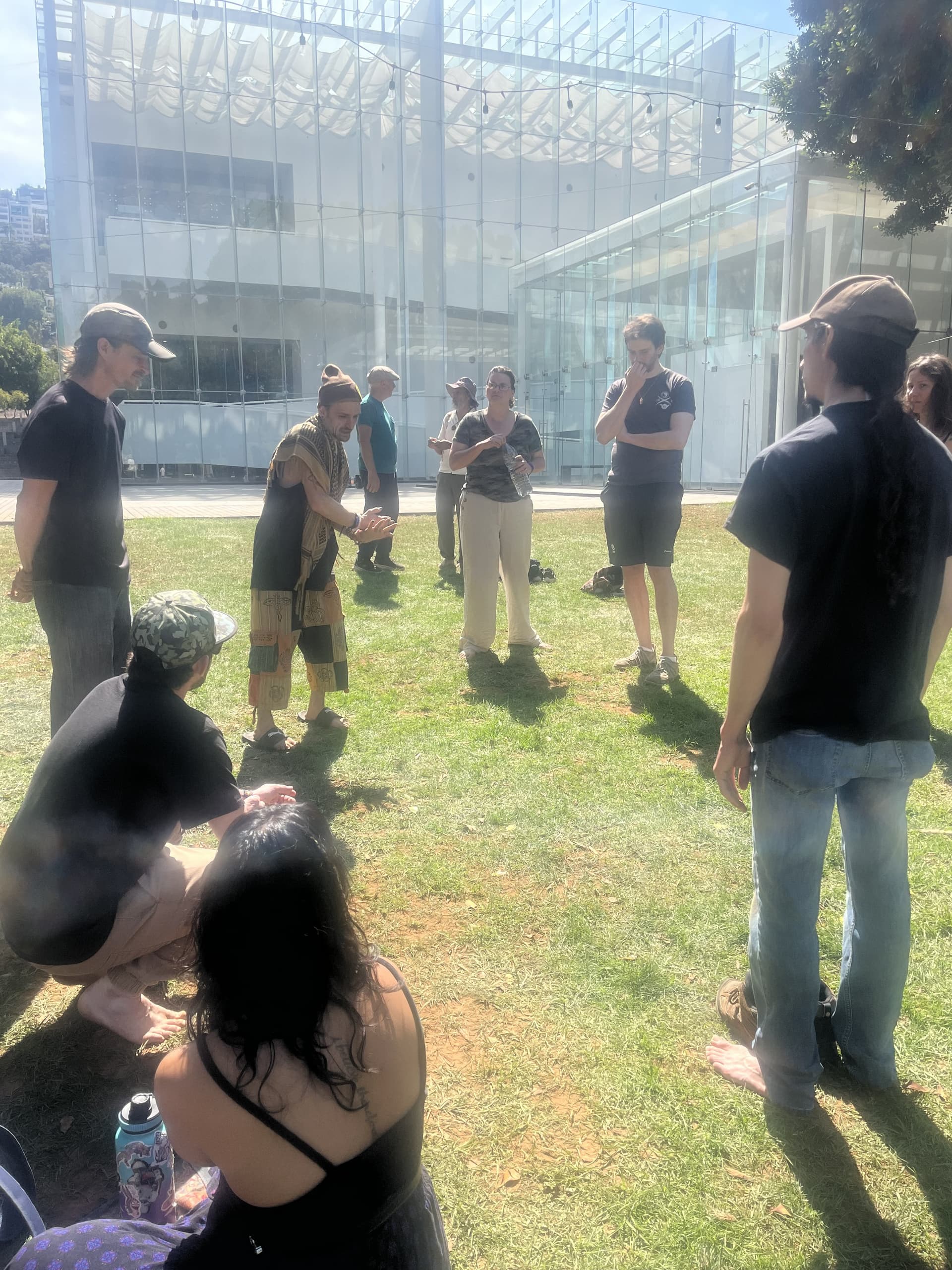 Participants engaged in playful group activities outdoors